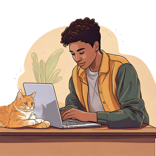 person at a laptop with a cat